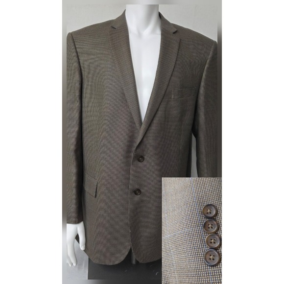 Pronto Uomo Other - Pronto Uomo‎ Platinum Wool Blazer Men 46 Regular Brown Houndstooth Sport Coat
